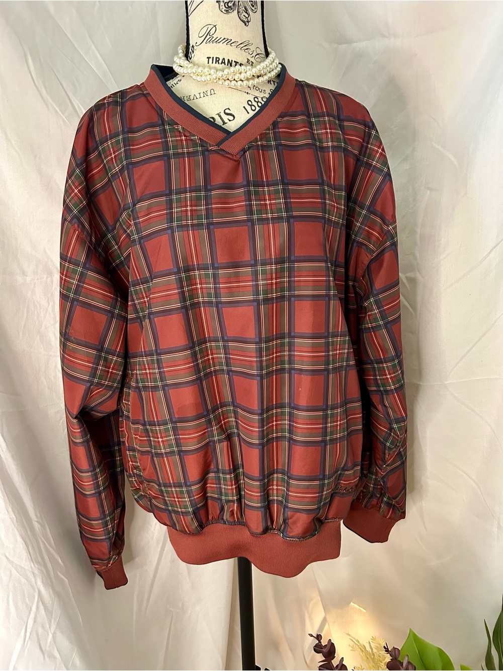 Vintage Y2K old school Cabela's Men's M Plaid Pullover Jacket V-Neck Lined